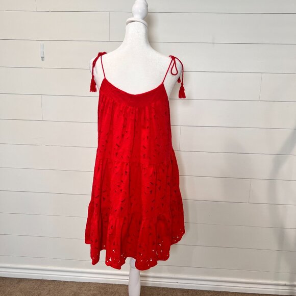 Altar'd State Red Eyelet Sundress with Tassle Straps Size L - Picture 6 of 8